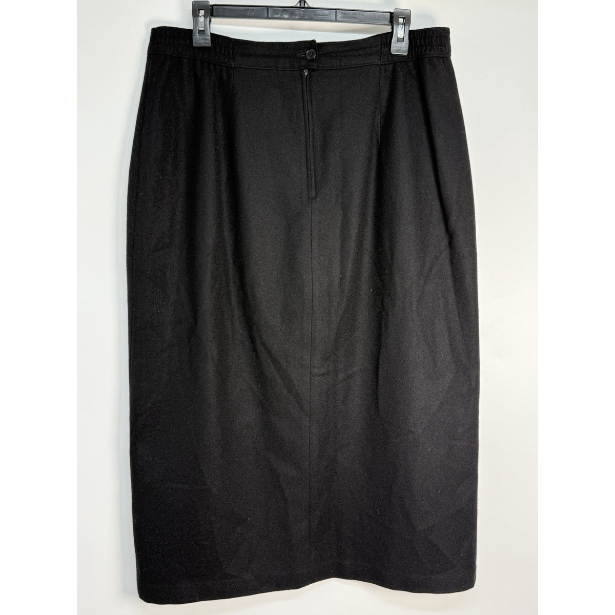 Sag Harbor 18 Black Pure Wool Lined Midi Skirt Back Vent Classic Vintage