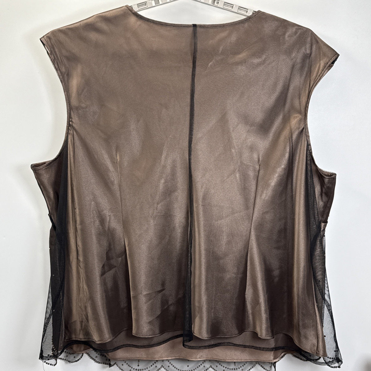 Another Thyme 5X Brown Beaded Mesh Babydoll Tank Top Y2K Evening Party Plus Size