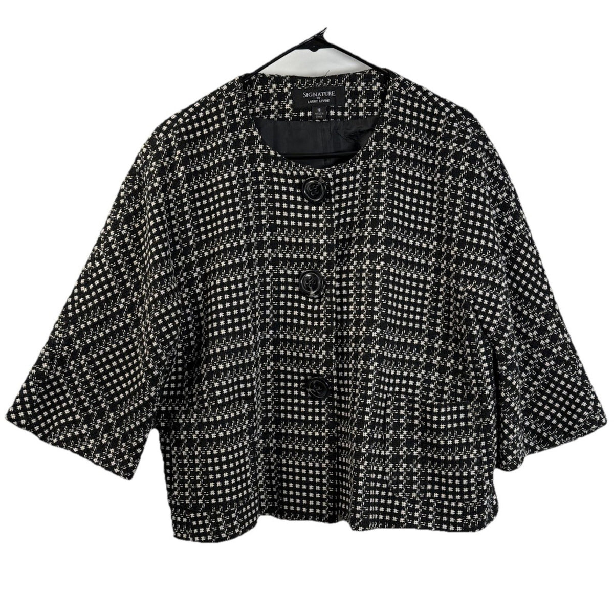 Signature by Larry Levine Tweed Jacket Size 16 Black White Cropped Classic