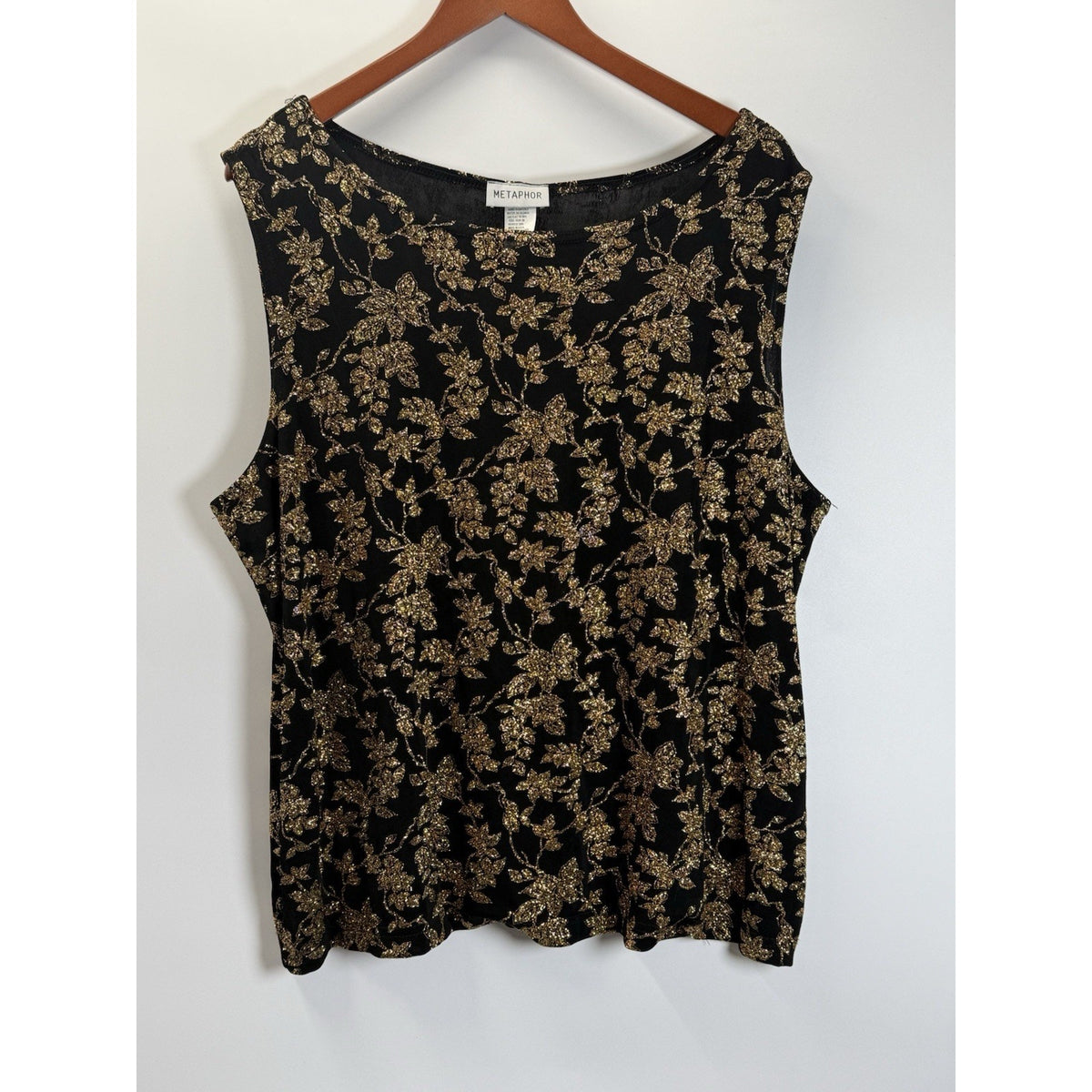 Metaphor Gold Floral Glitter Tank Top Black Slinky Sleeveless Evening Blouse