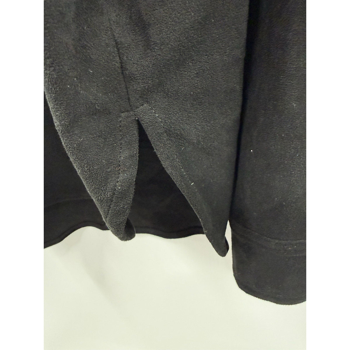 Ella Blue Faux Suede Shirt Jacket Black Button Front Stretch Shacket M