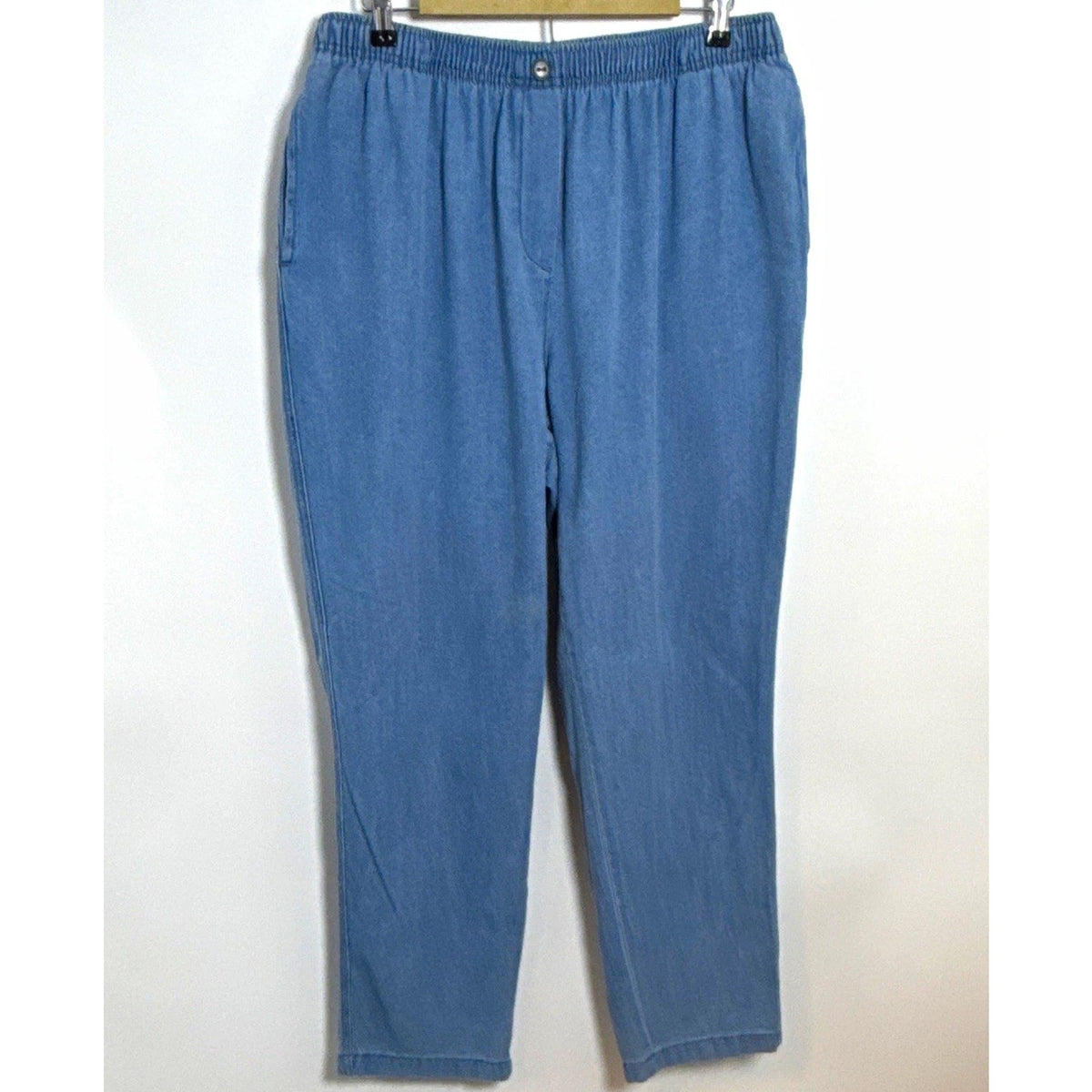 Woman Within Womens 20W Blue Cotton Denim Pull On Pants Elastic Waist 29 Inseam