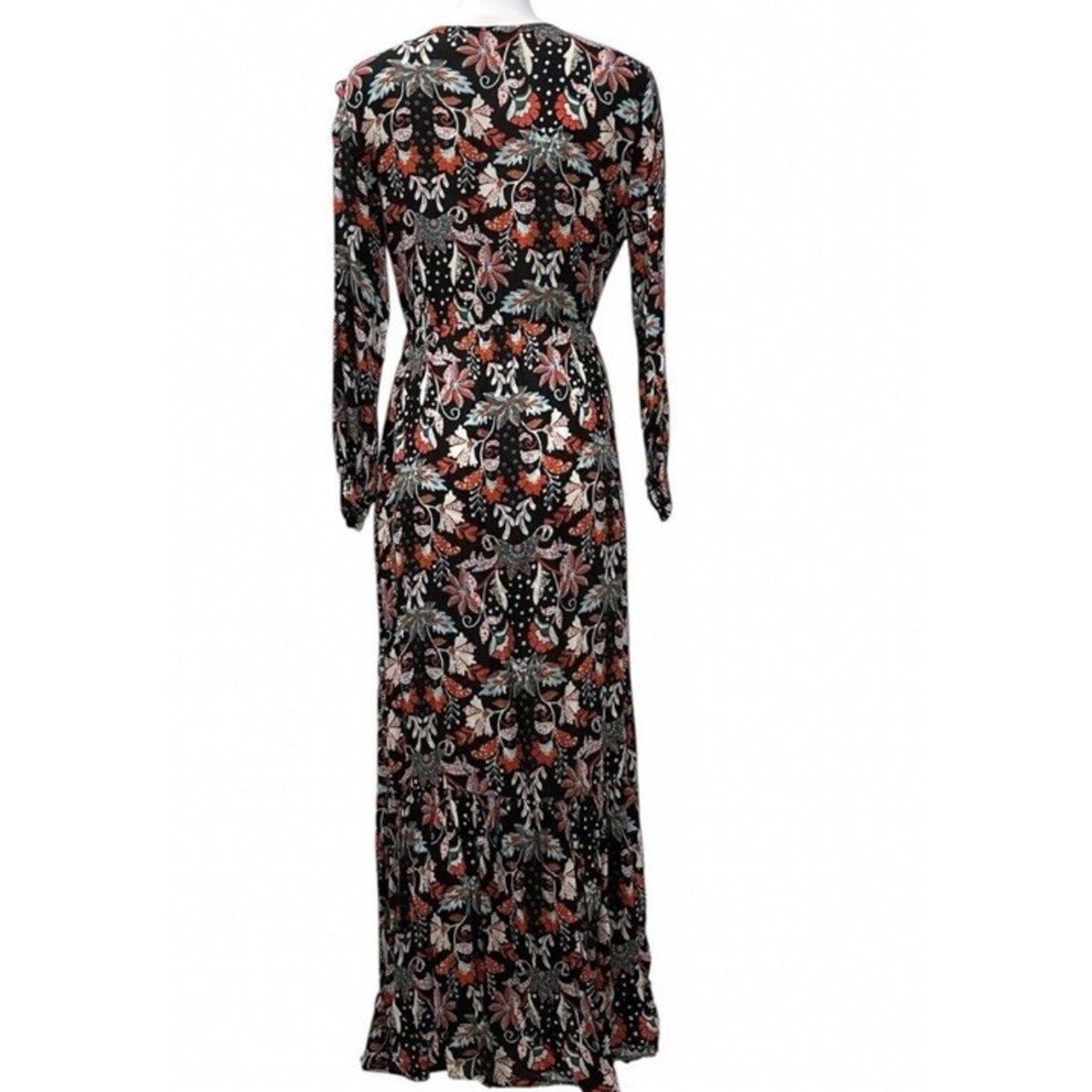 New York & Company Women Black Maxi Dress W/Floral Print Size Small Long Sleeve