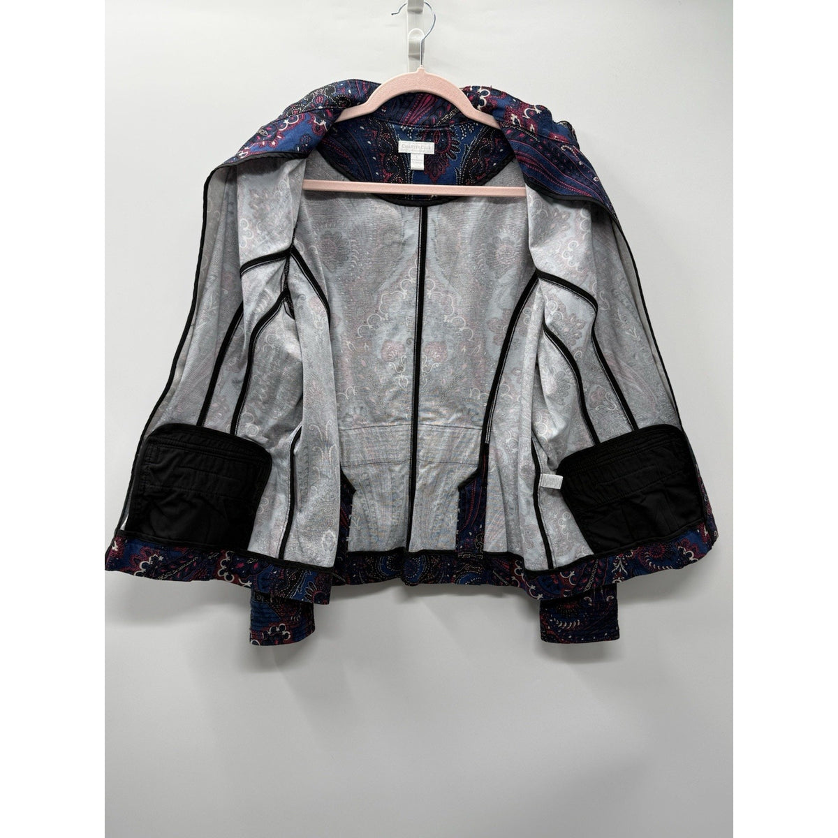Charter Club Jacket Womens Large Blue Pink Paisley Twill LS Button Up Artsy