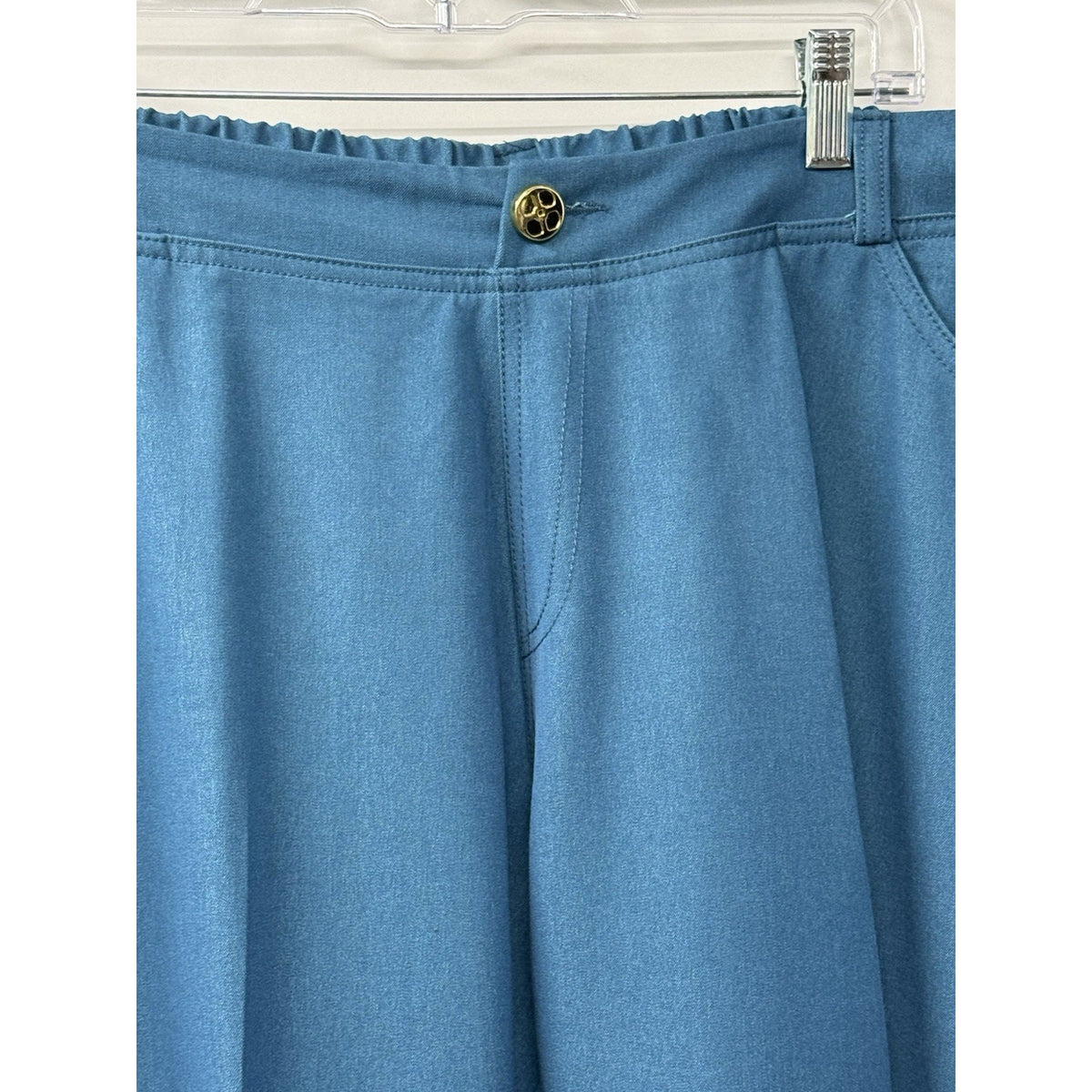 IMAN Pull On Pants Women 2X Short Blue Stretch Elastic Waist Slim Leg