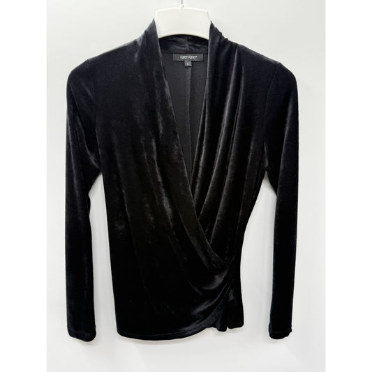 Karen Kane Black Velvet Surplice Top Womens Large Draped Long Sleeve Stretch