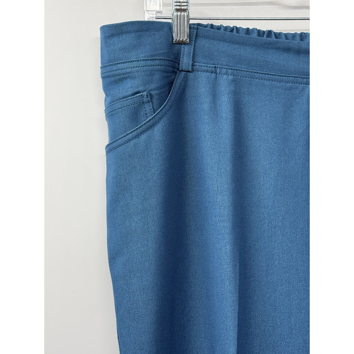 IMAN Pull On Pants Women 2X Short Blue Stretch Elastic Waist Slim Leg