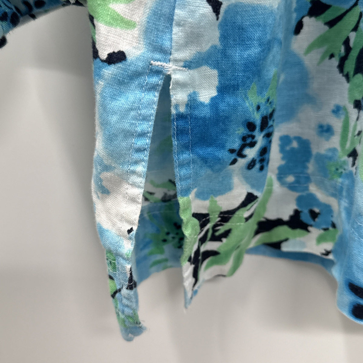 Jones New York Button Up Blouse Women Blue Floral Watercolor Linen Lagenlook 2X