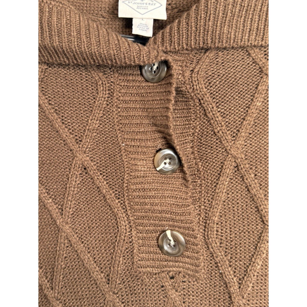 NWT St. John's Bay Women’s Size L Brown Button Sweater Poncho/Shawl