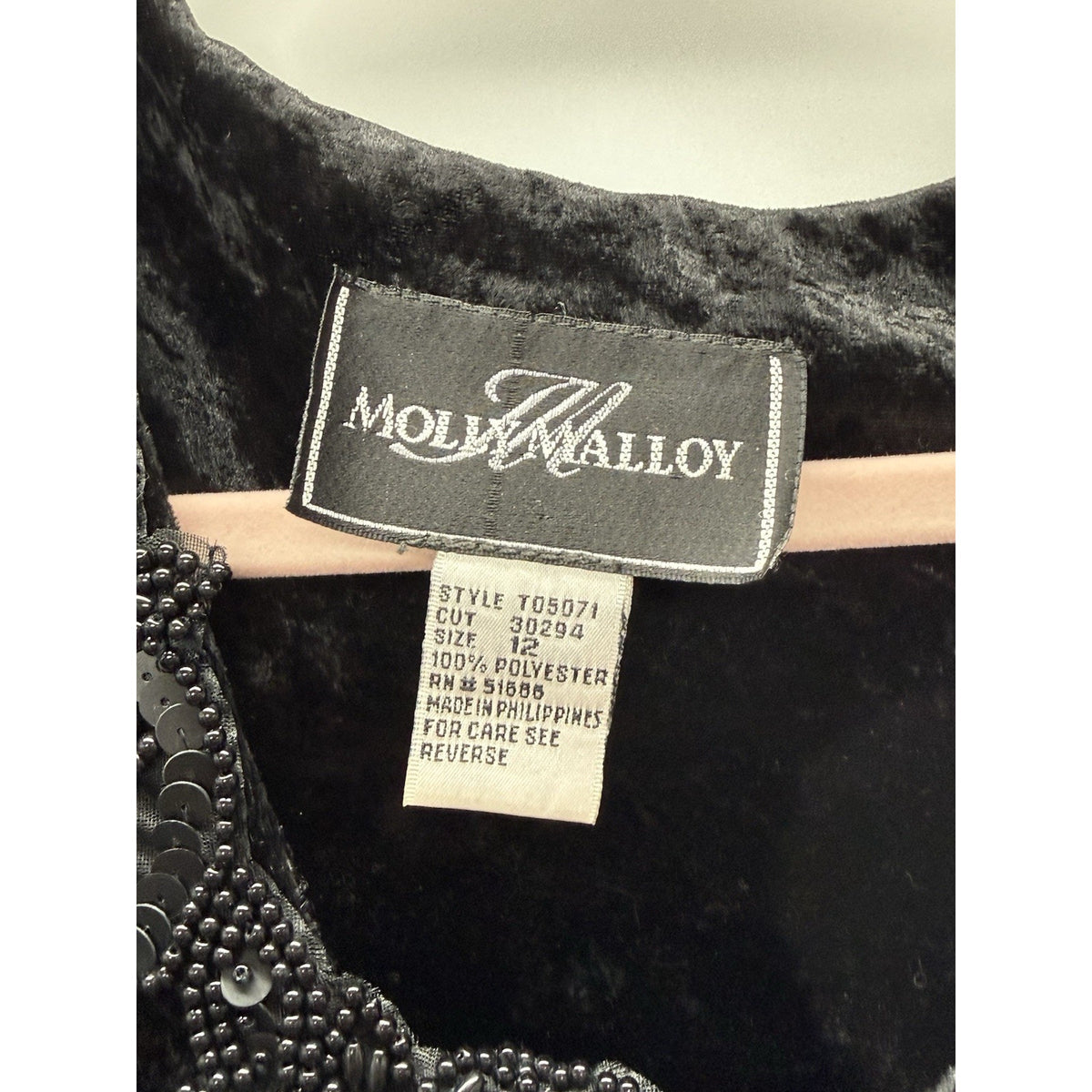 Molly Malloy Black Velvet Dress Beaded Neck Gothic Romantic Whimsigoth 12