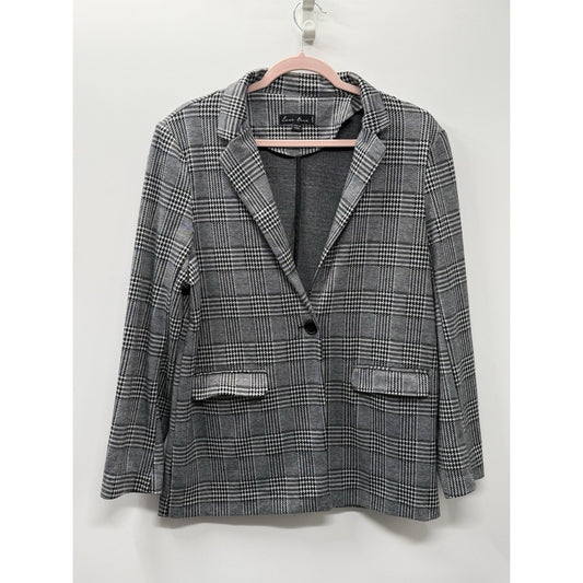 Love Tree Womens L Blazer Black White Plaid Stretch Career Work Jacket