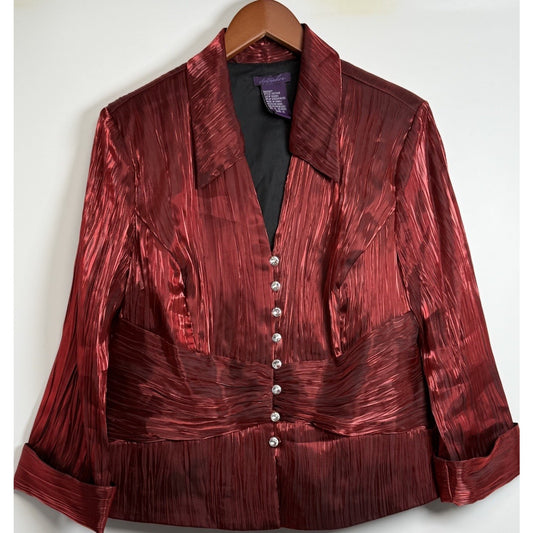 Metaphor Red Metallic Pleated Jacket Womens 18 Glam Gothic Romantic Whimsigoth