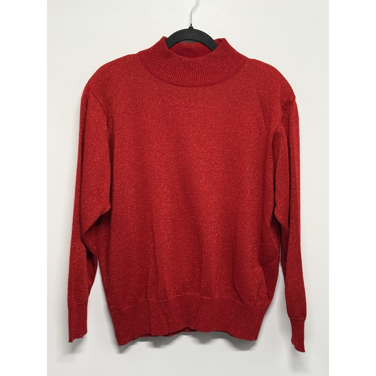 Vtg Dressbarn Woman Holiday Mockneck Sweater 14/16 Red Sparkle Shoulder Pads
