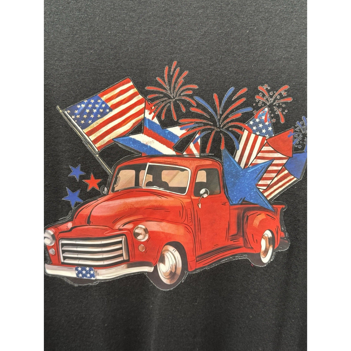 Gildan Heavy Cotton XL Black Patriotic Red Truck T-shirt USA American Flag