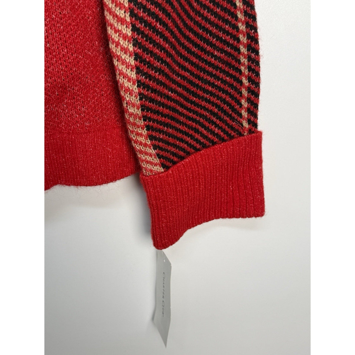 Charter Club Plaid Cowl Neck Sweater Womens XS Red Black Tan Cozy Knit