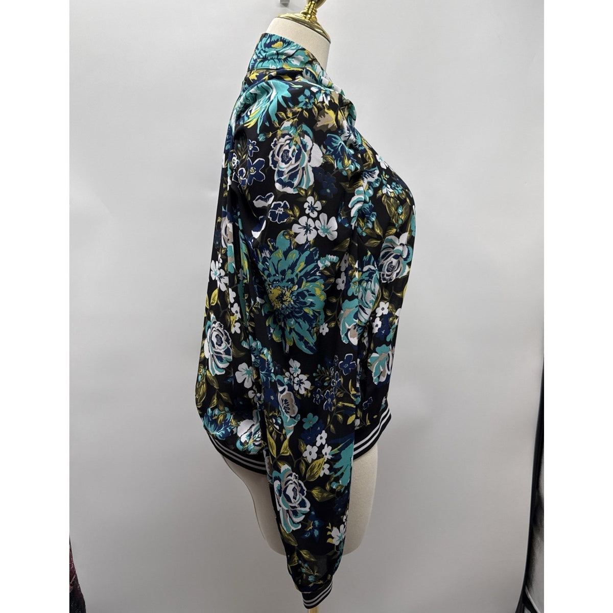 Ashley Stewart Plus Size 22/24 Floral Zip Front Bomber Jacket Mock Neck