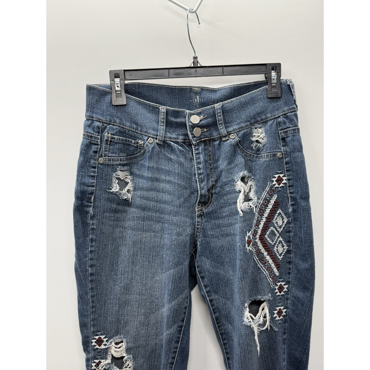 NY and Co Jeans Womens Size 8 Blue Denim SOHO High Waist Legging Aztec Retro