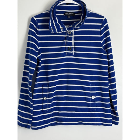 Jones New York Signature Blue & White Stripe Pullover Top Small Cotton Blend