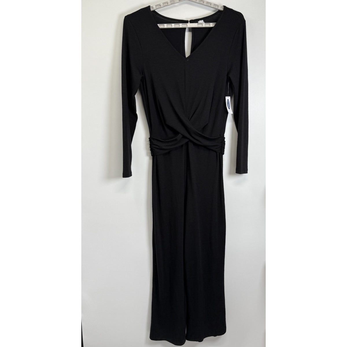 Old Navy Woman's Black Jumpsuit/Jumper Faux Wrap Wide Leg Size Large Casual