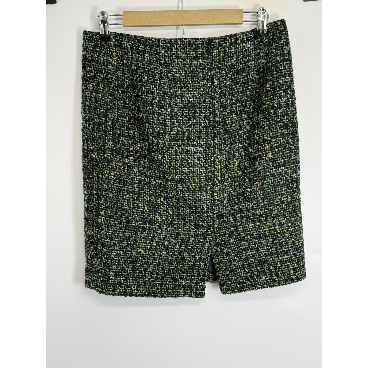 Liz Claiborne Petite 8P Tweed Skirt Black Green Blue Fully Lined