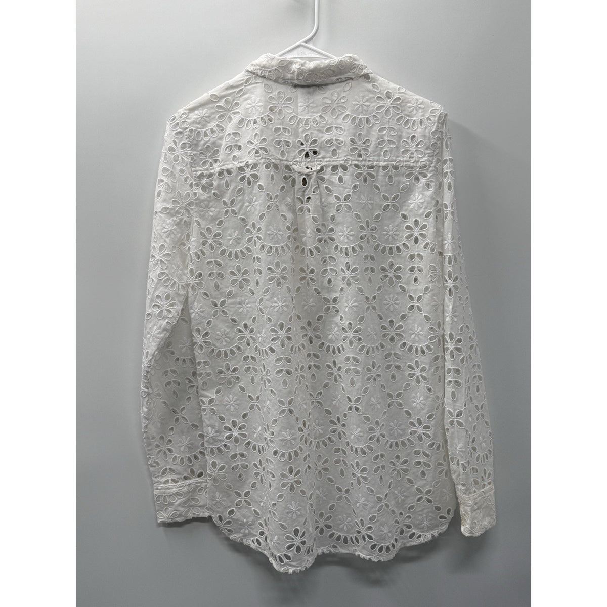 J.Crew Eyelet Lace Button Front Blouse Womens 10 White NWT Floral Long Sleeve