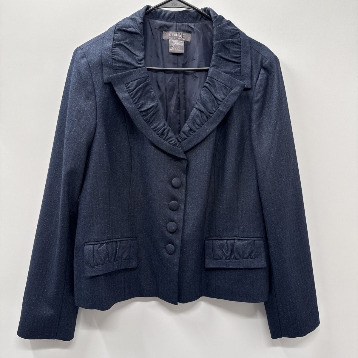 George Designs By Mark Eisen Women Size 16 Ruched Collar Blue Blazer Jacket