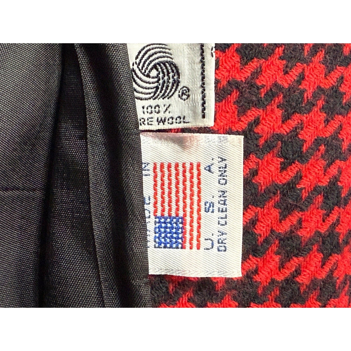 D’ANELLO New York Women’s Size 8 Red Black Houndstooth Wool Blazer Jacket