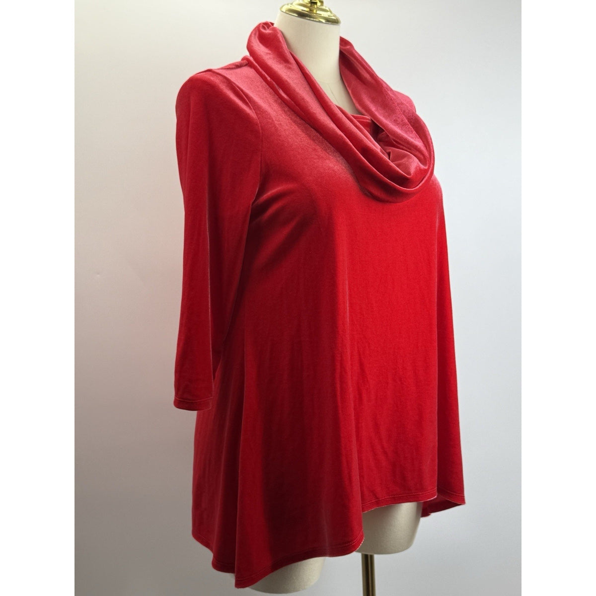 Kim Rogers Red Velvet Tunic Top Large Cowl Neck Stretch Holiday Glam Soft Goth