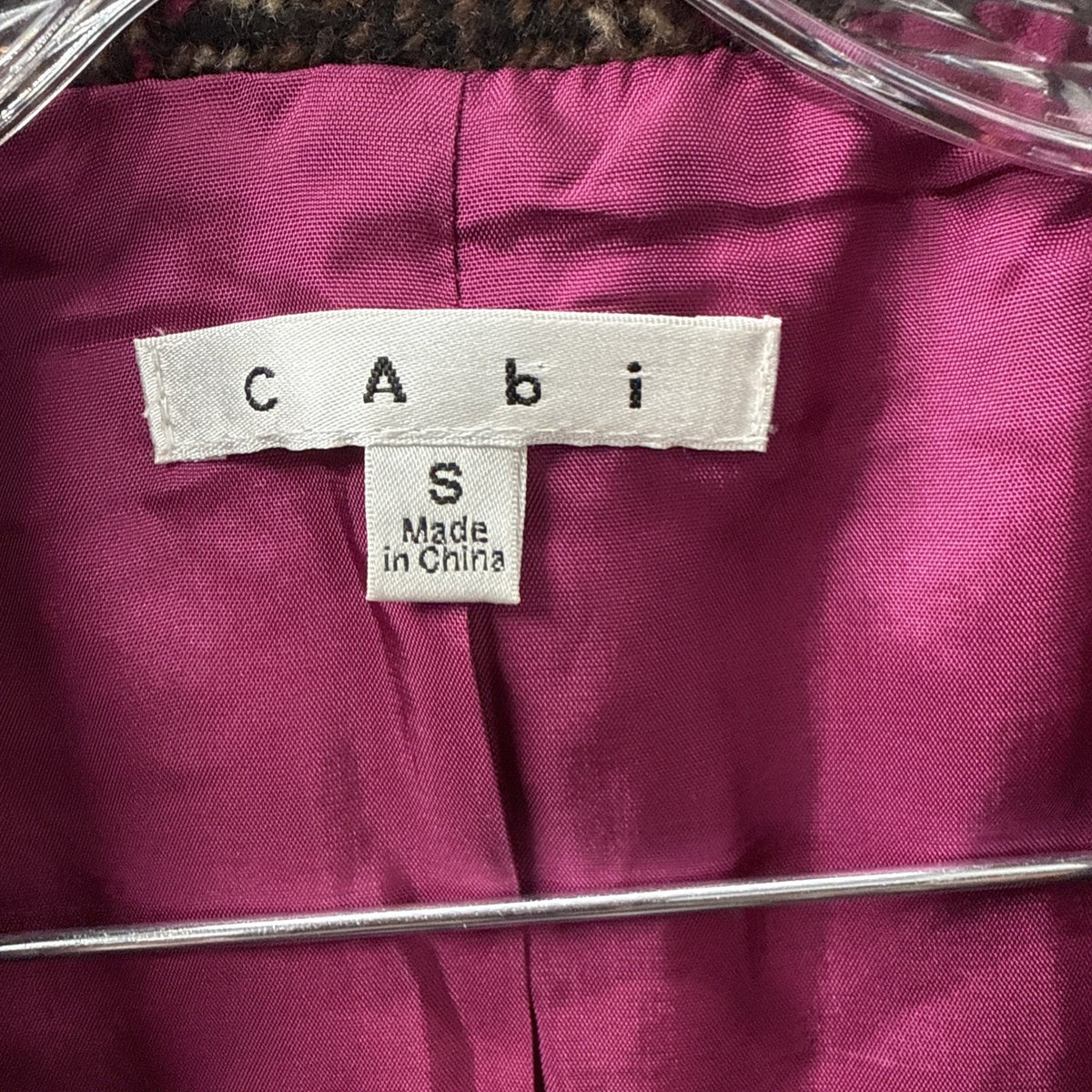 Cab Womens Tweed Wool Blend Vest Brown Pink Plaid Belted Button Front S