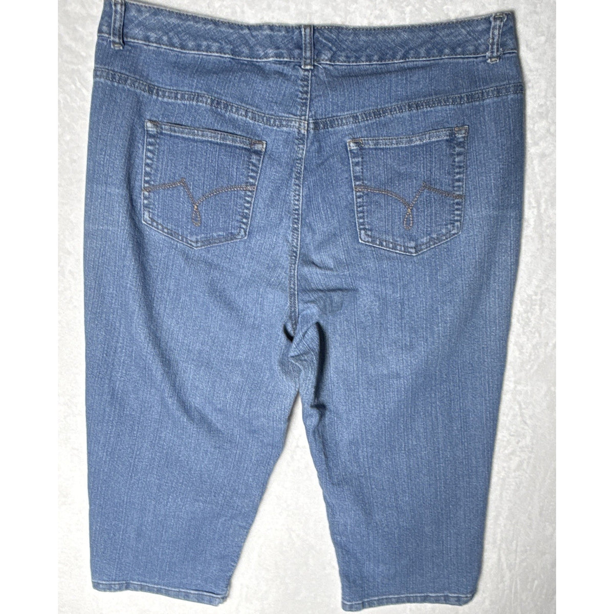 JMS Women’s 18W Blue Stretch Denim Capri Pants Pockets Mid Rise 18 Inseam