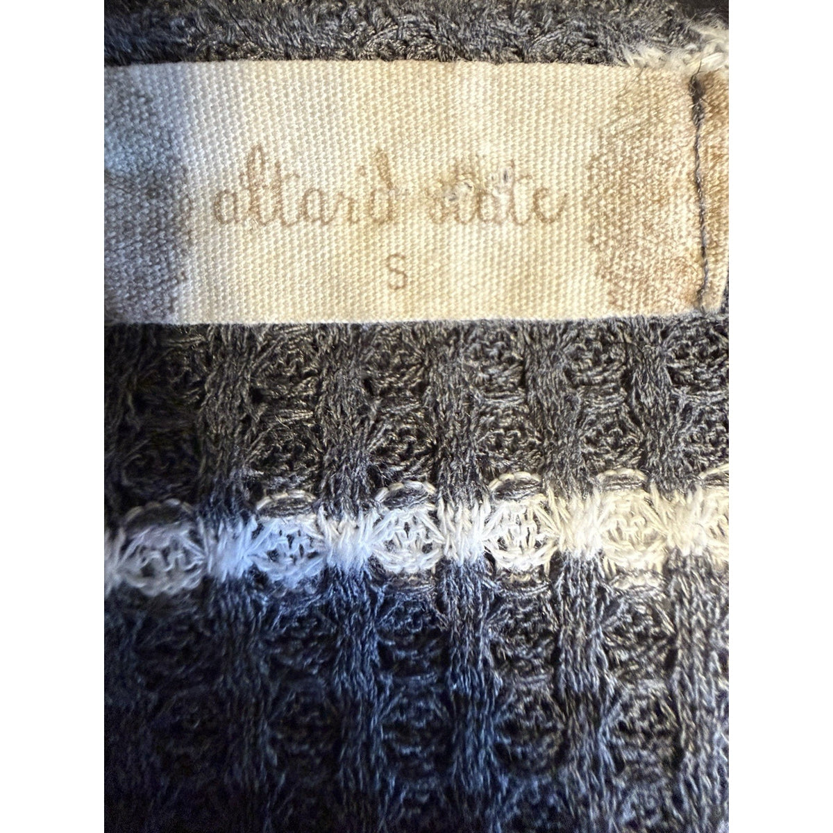 Altar'd State Top Womens Small Waffle Knit Grey White Stripe V Neck Long Sleeve