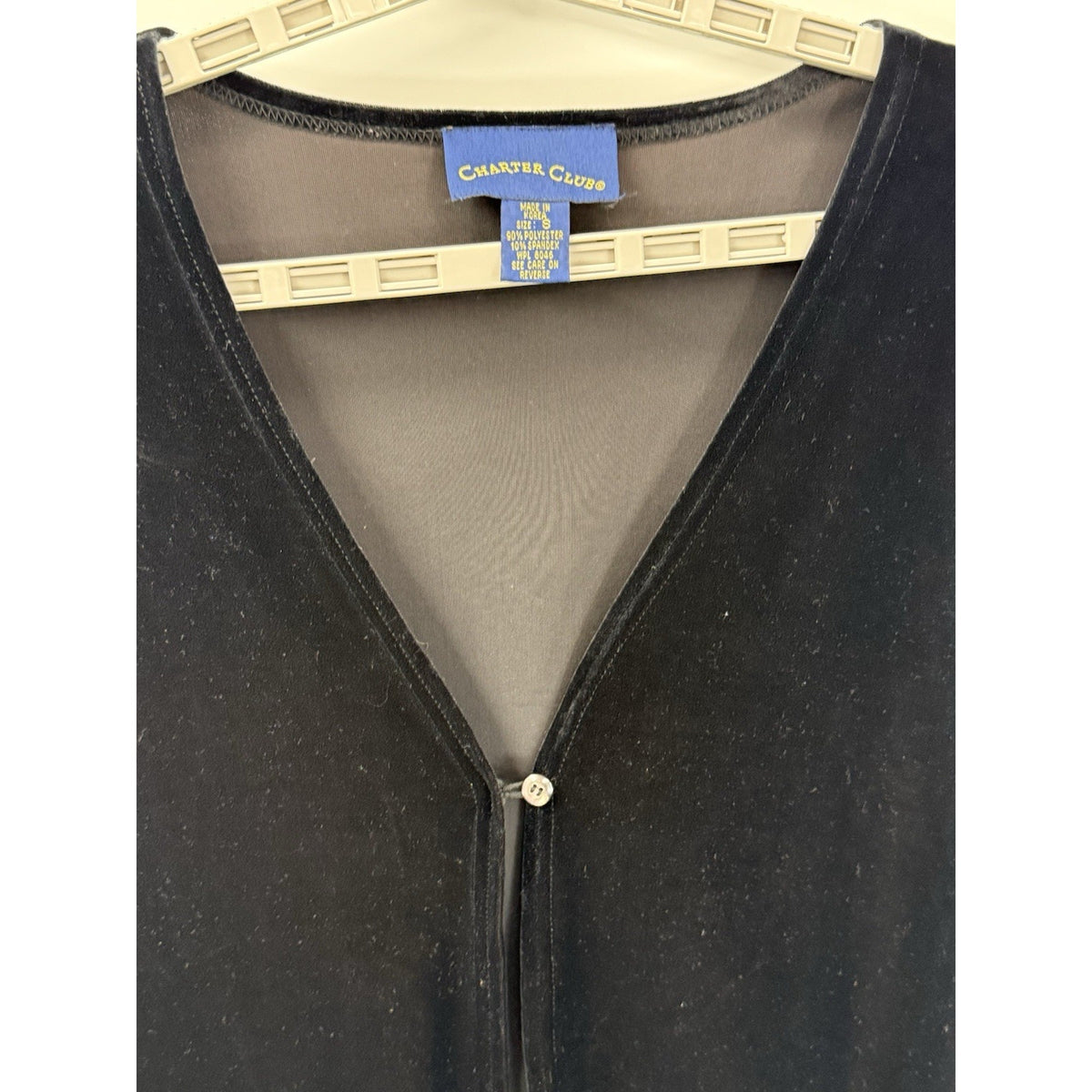 Charter Club Black Velvet Cardigan Women Size S Button Front Stretch Top
