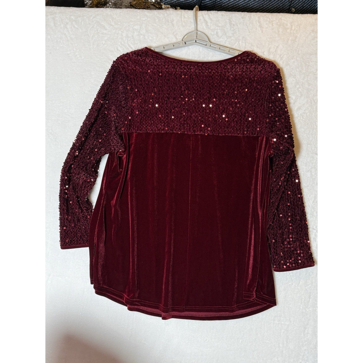 Burgundy Velvet Sequin Tunic Top Size 2X Keyhole Whimsigoth Party Blouse