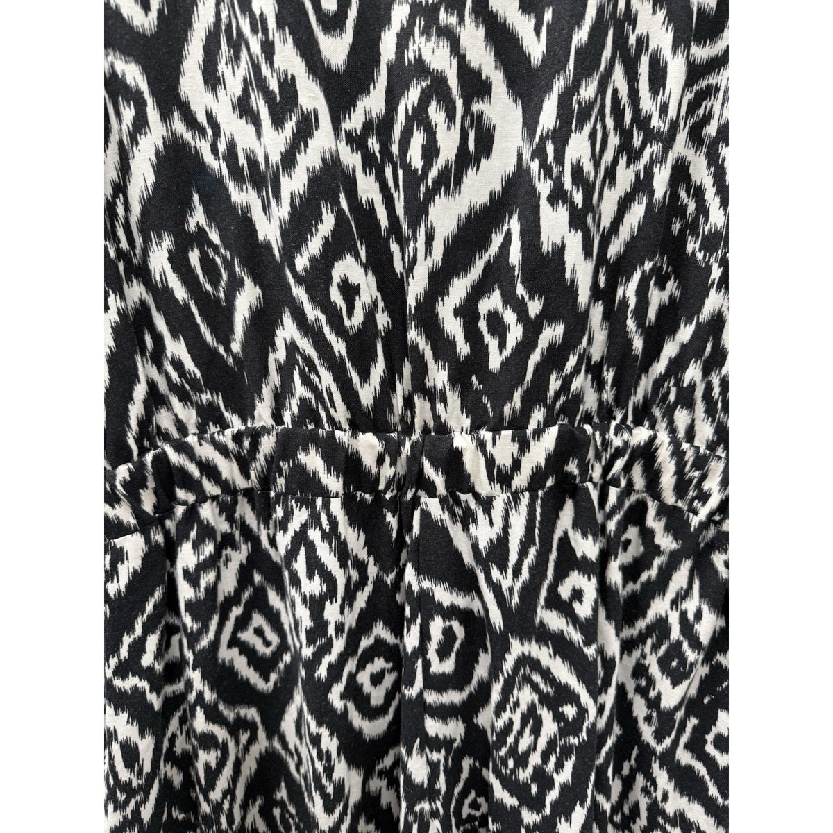 Ashley Stewart Linen Blend Jumpsuit Size 20 Black Tan Ikat Zip Slash Pockets