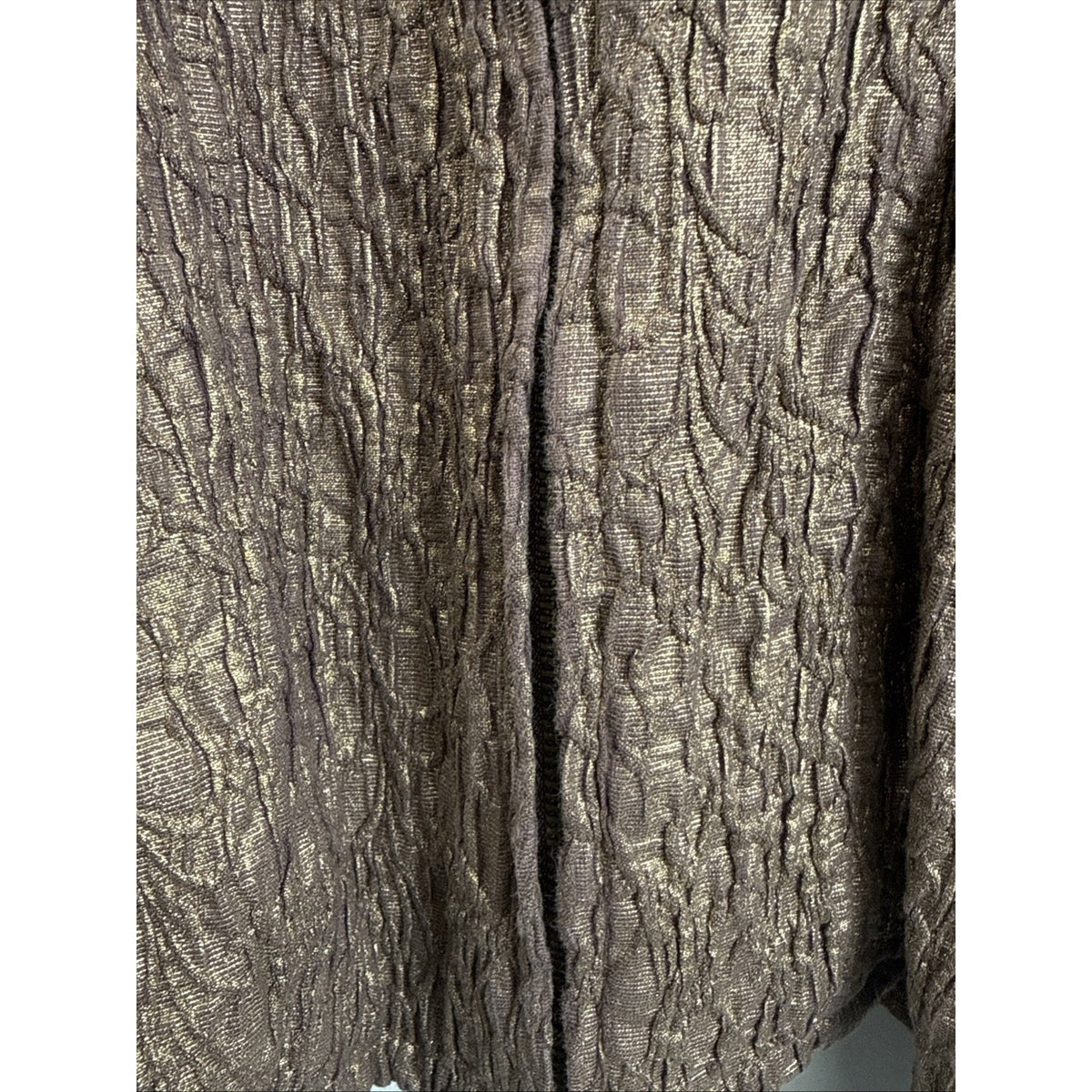 Chico's 2 Women's Metallic Gold Bronze Crinkle Texture Full Zip Jacket Coat Top