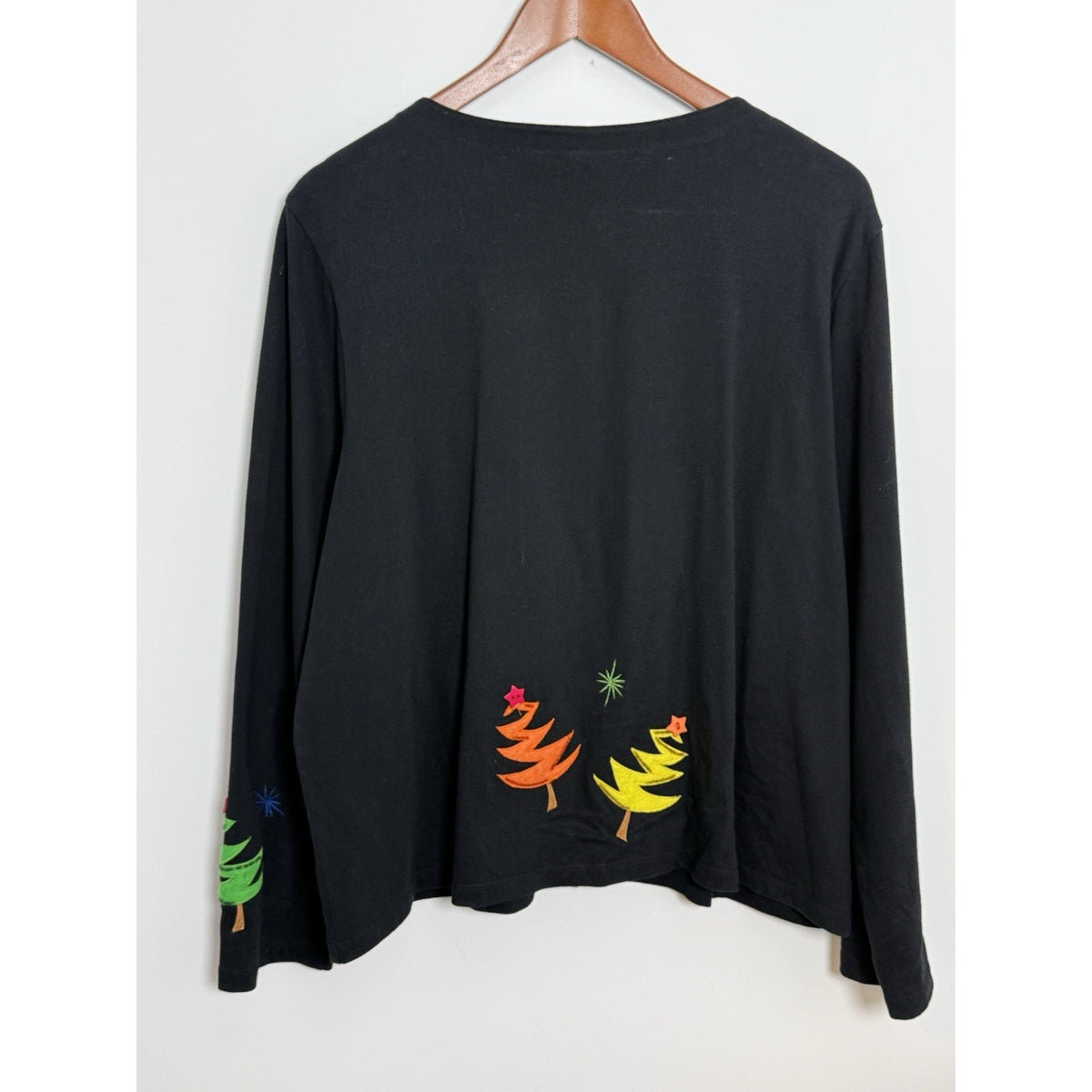 Michael Simon Light Womens XL Black 100% Cotton Knit Christmas Tree Cardigan Y2K