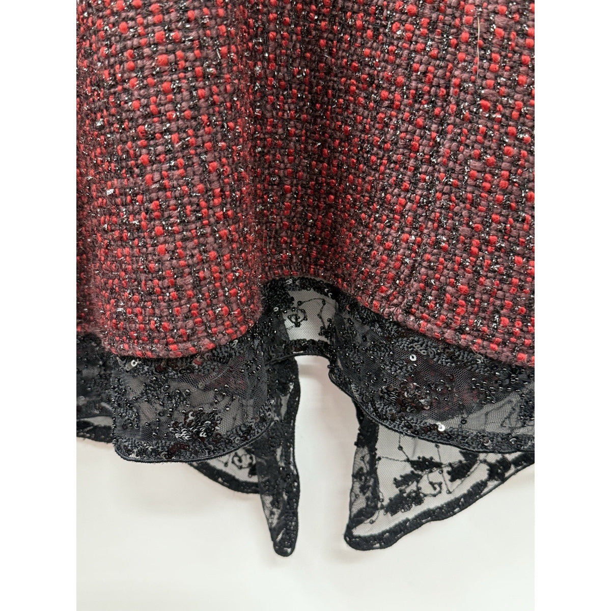 Chicos 2 Tweed Jacket Beaded Sequin Lace Holiday Evening Career Red Black XL