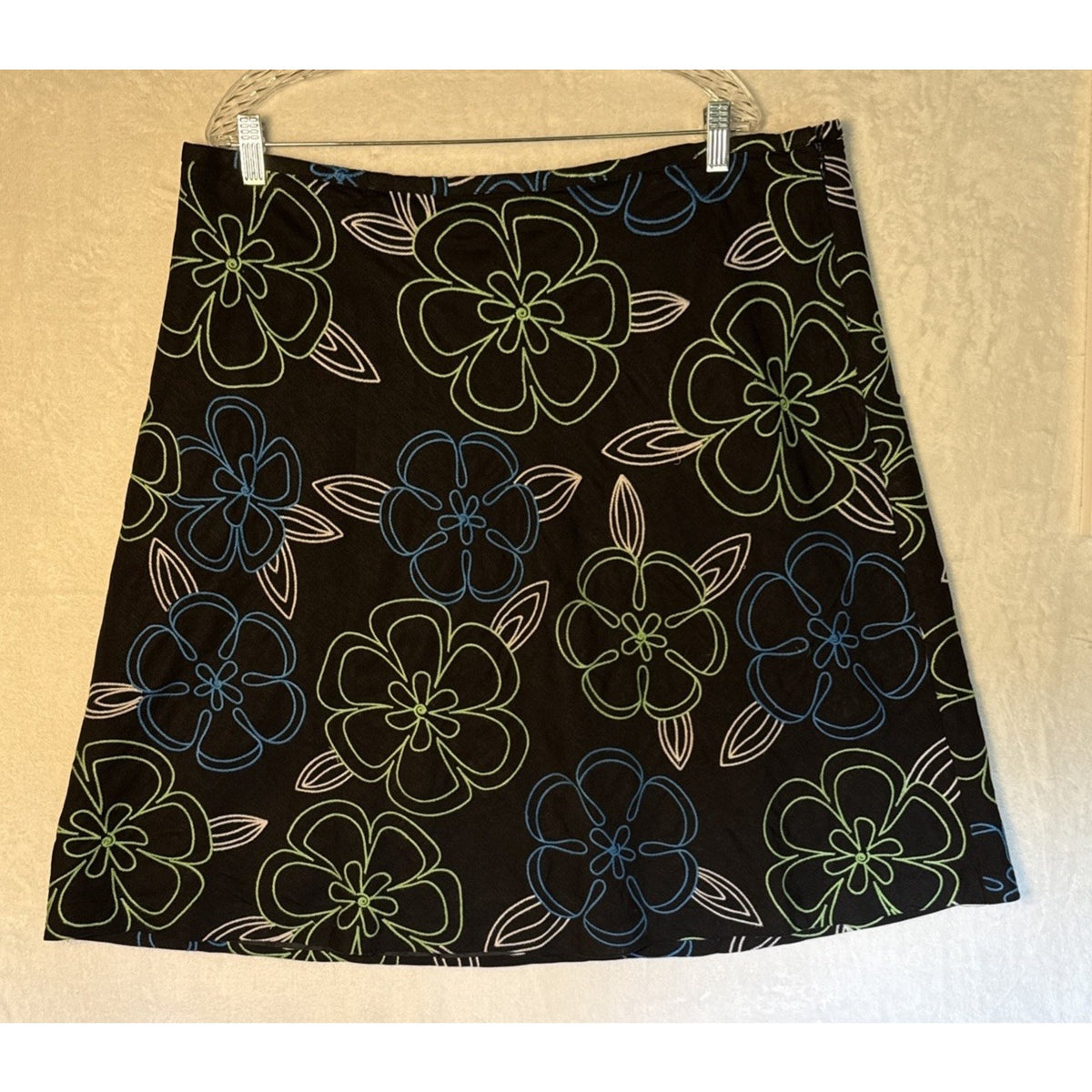 Dressbarn Womens Skirt Plus 20W Black Floral Embroidered A-Line Y2K Retro