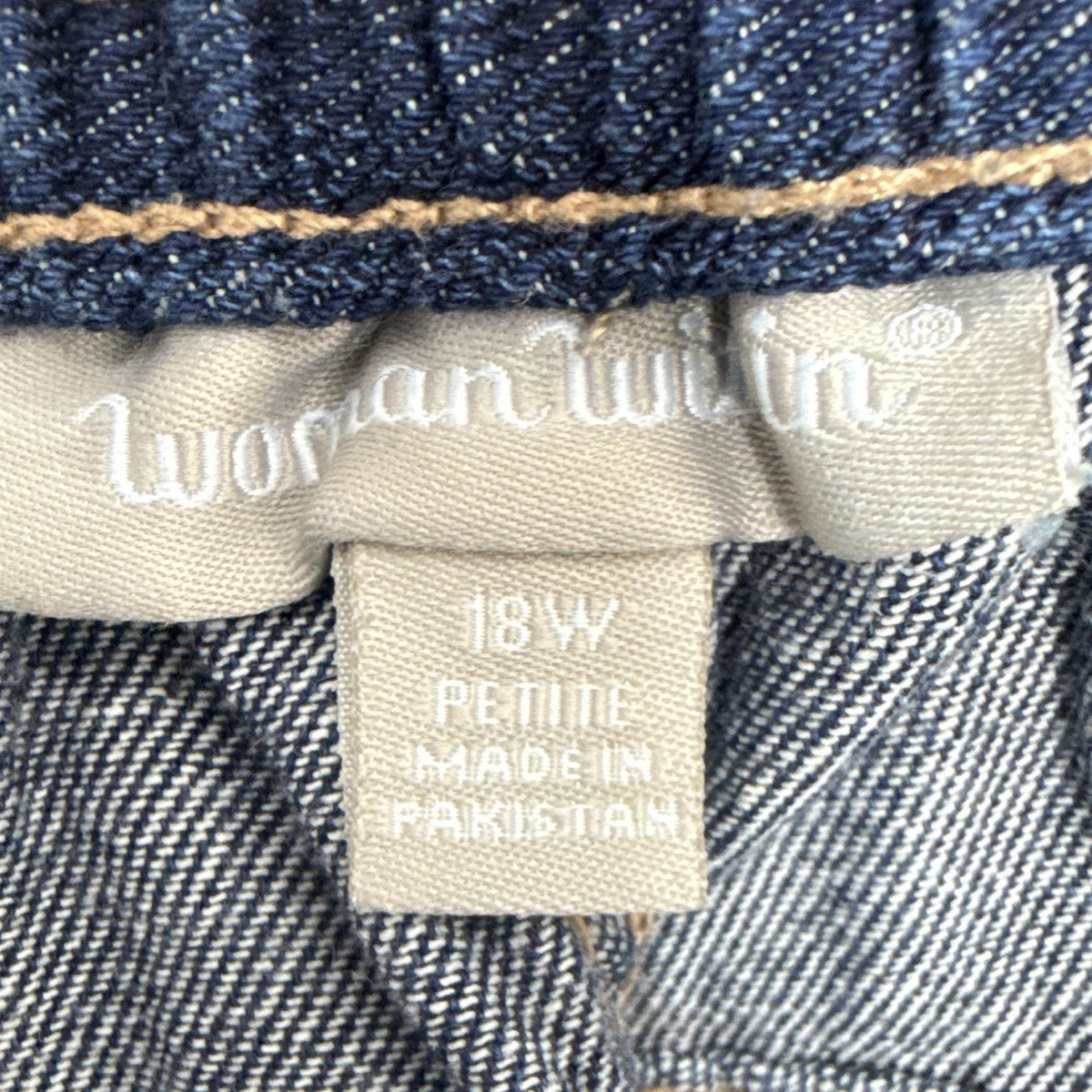 Woman Within Women’s Blue Denim Jeans Size 18W Petite Cotton 5-Pocket Button Zip