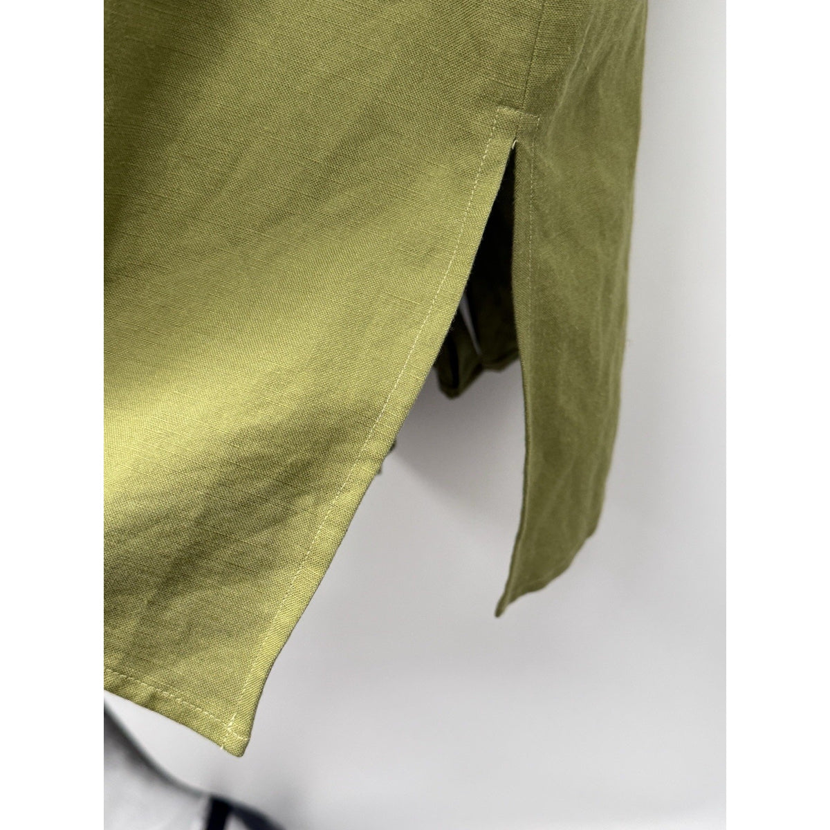 Crazy Horse Collection L Olive Green Button Front Roll Tab Blouse Tunic Pockets