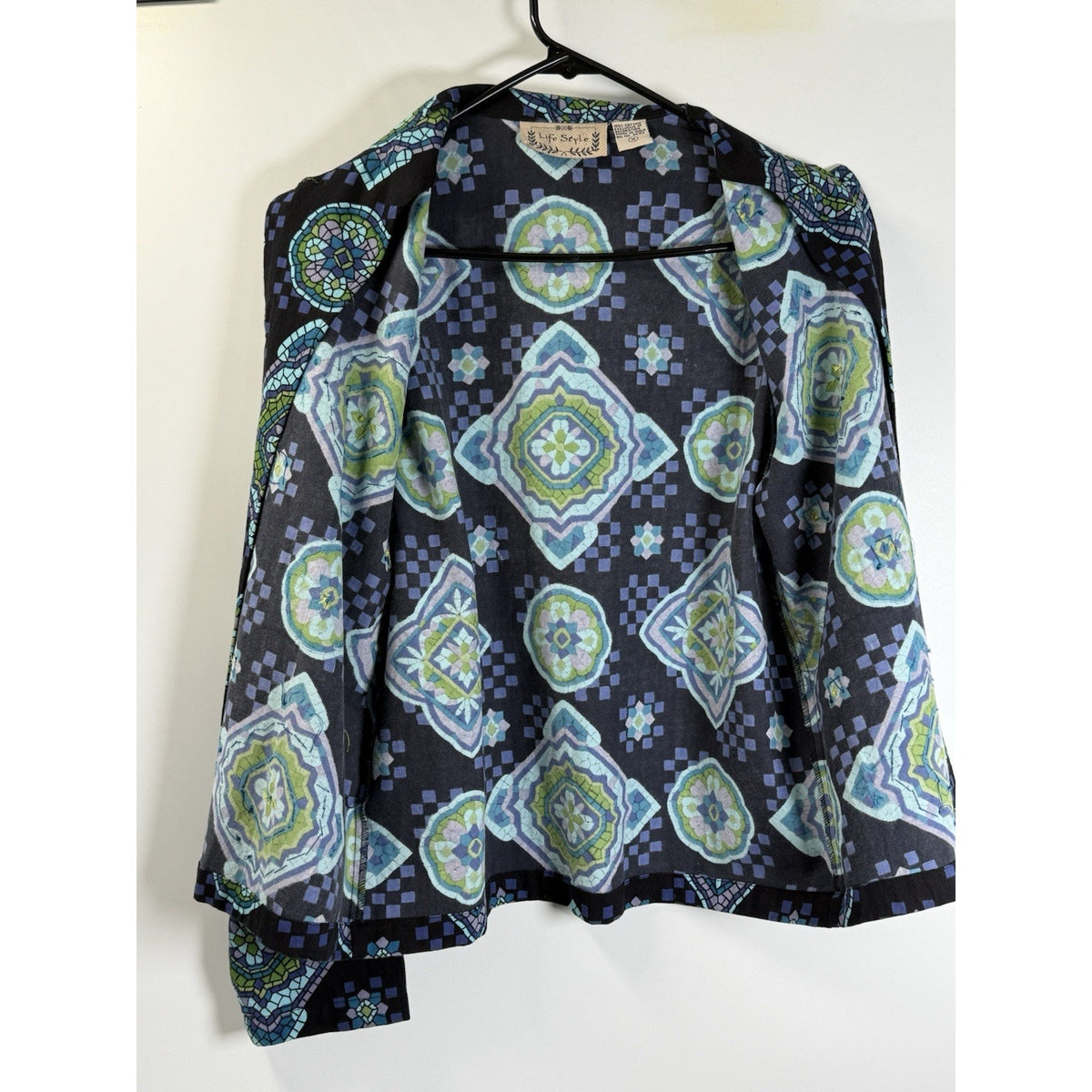 Vintage Mosaic Print Jacket-Shirt Sequin Detail Indie Boho Y2K Retro Artsy Sz M