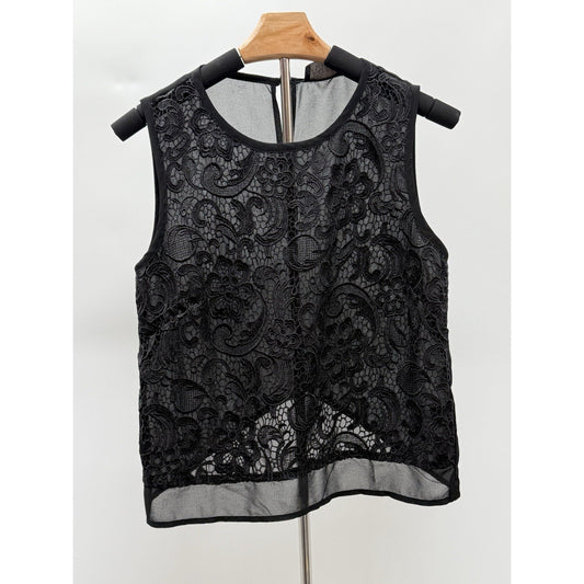 ASTR Black Lace Sleeveless Blouse Sheer Overlay Floral Lace Keyhole Back Size S
