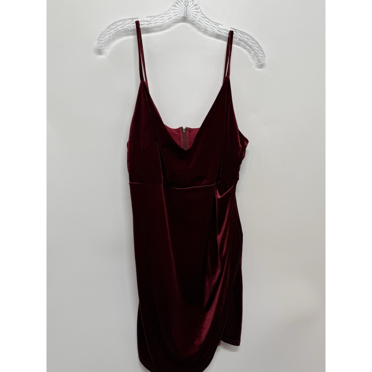 FOREVER 21 Womens Plus 0X Burgundy Velvet V Neck Strappy Mini Slip Dress Zip