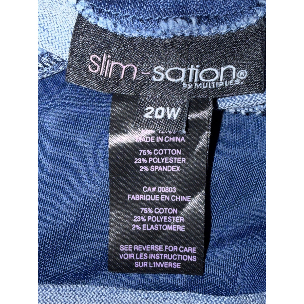 Slim-Sation Denim Jeans Women’s Size 20W Tummy Pannel Pull On Blue pants Stretch