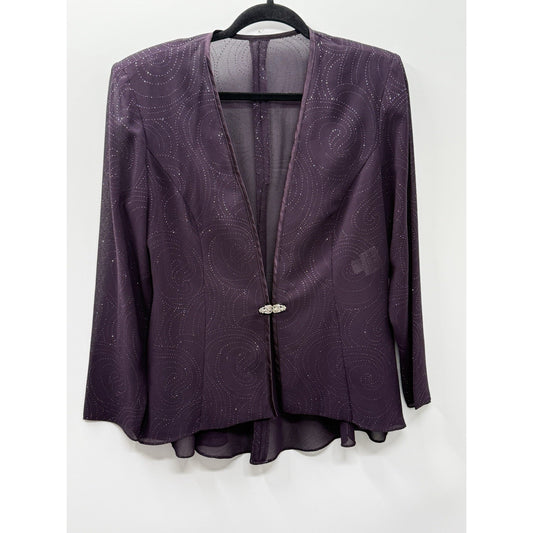 R&M Richards Size 12 Purple Sheer Beaded Glitter Open Front Jacket USA
