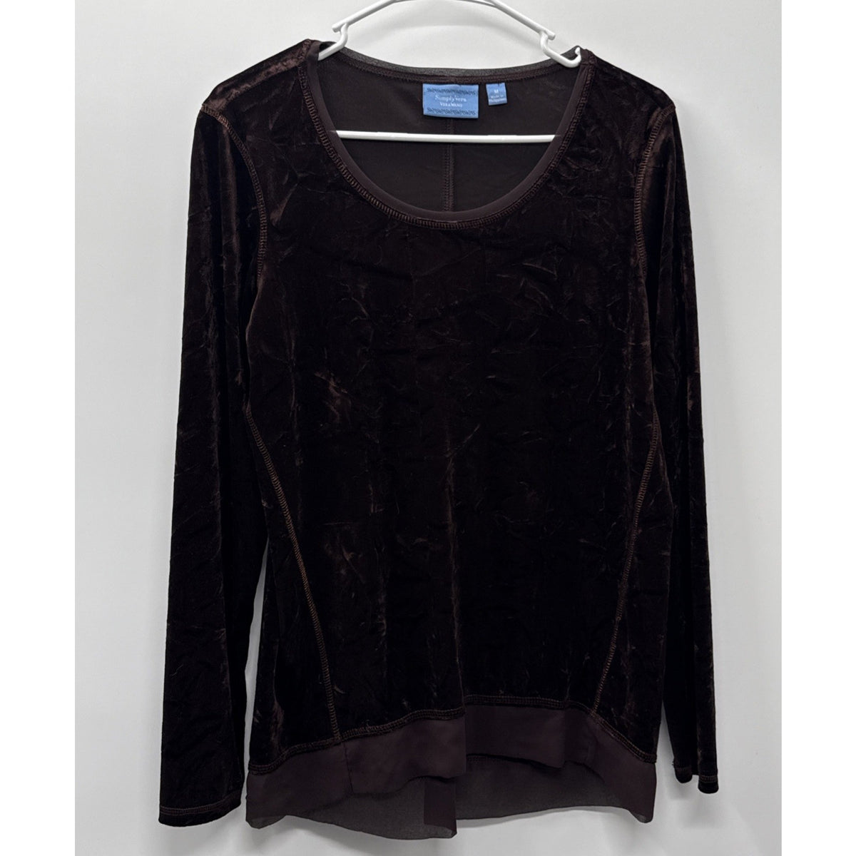 Simply Vera Wang Brown Velvet Long Sleeve Tunic-Size Medium-Soft-Washable