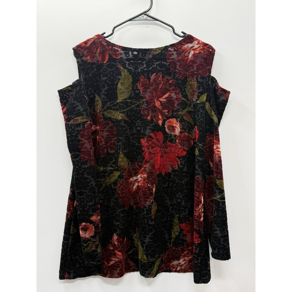 Metrostyle XL Whimsy Goth Velvet Burnout Floral Cold Shoulder Top Dark Romantic