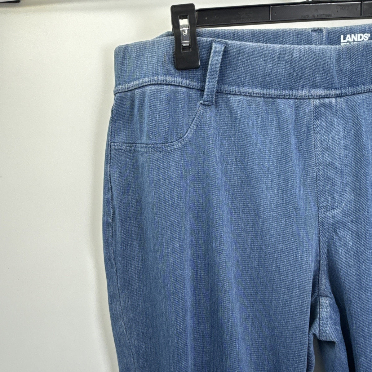 Lands End Women Cotton Pull On Pants XL/18 Blue High Rise Straight Leg