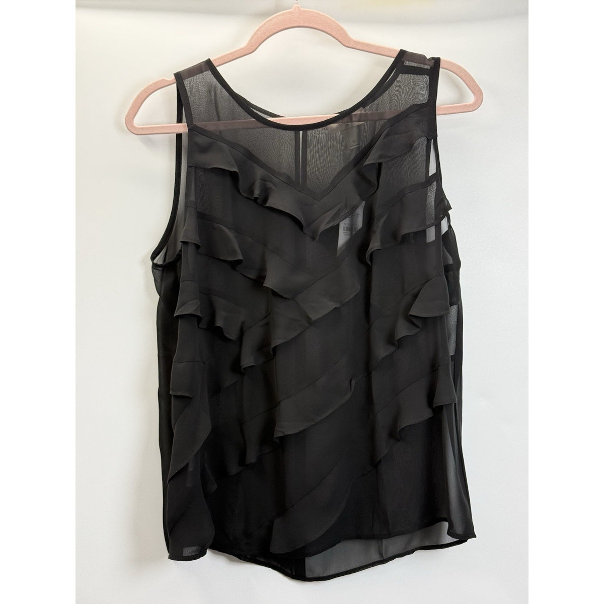 Ann Taylor Loft Top Womens Medium Black Tiered Ruffle Tunic Whimsical Fairy Goth
