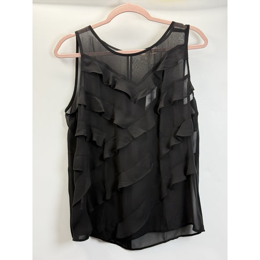 Ann Taylor Loft Top Womens Medium Black Tiered Ruffle Tunic Whimsical Fairy Goth